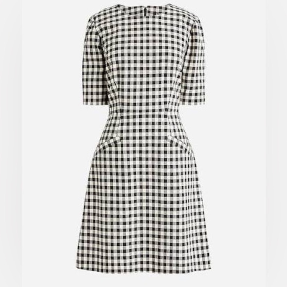 J. Crew Short-sleeve mini dress in gingham bi-stretch wool blend size 4